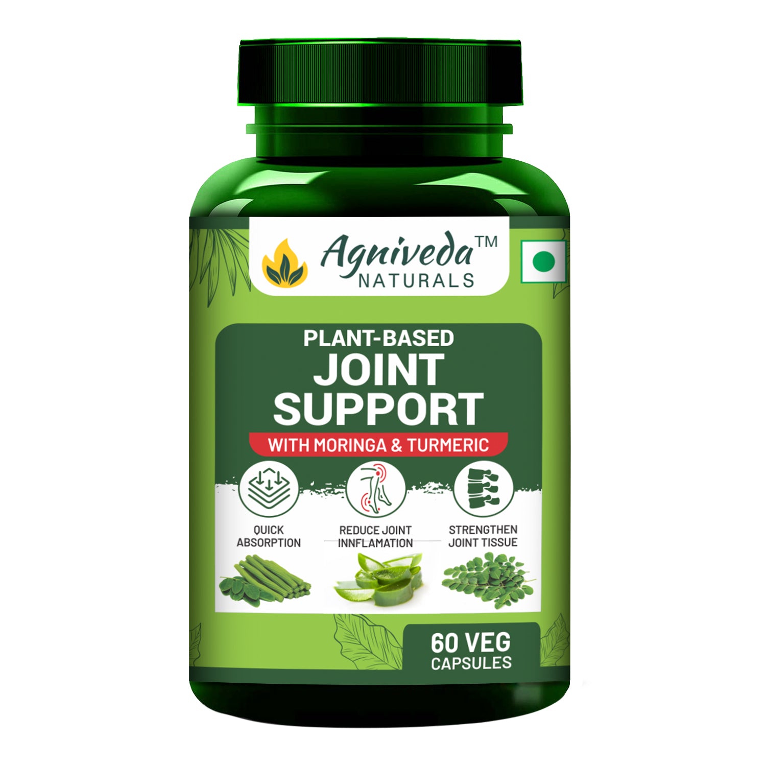Agniveda Naturals Plant Based Joint Support 1000 mg with Moringa Leaves Powder, Boswellia Serrata Powder | 60 Veg Capsules | Supports Healthy Joints & Bones