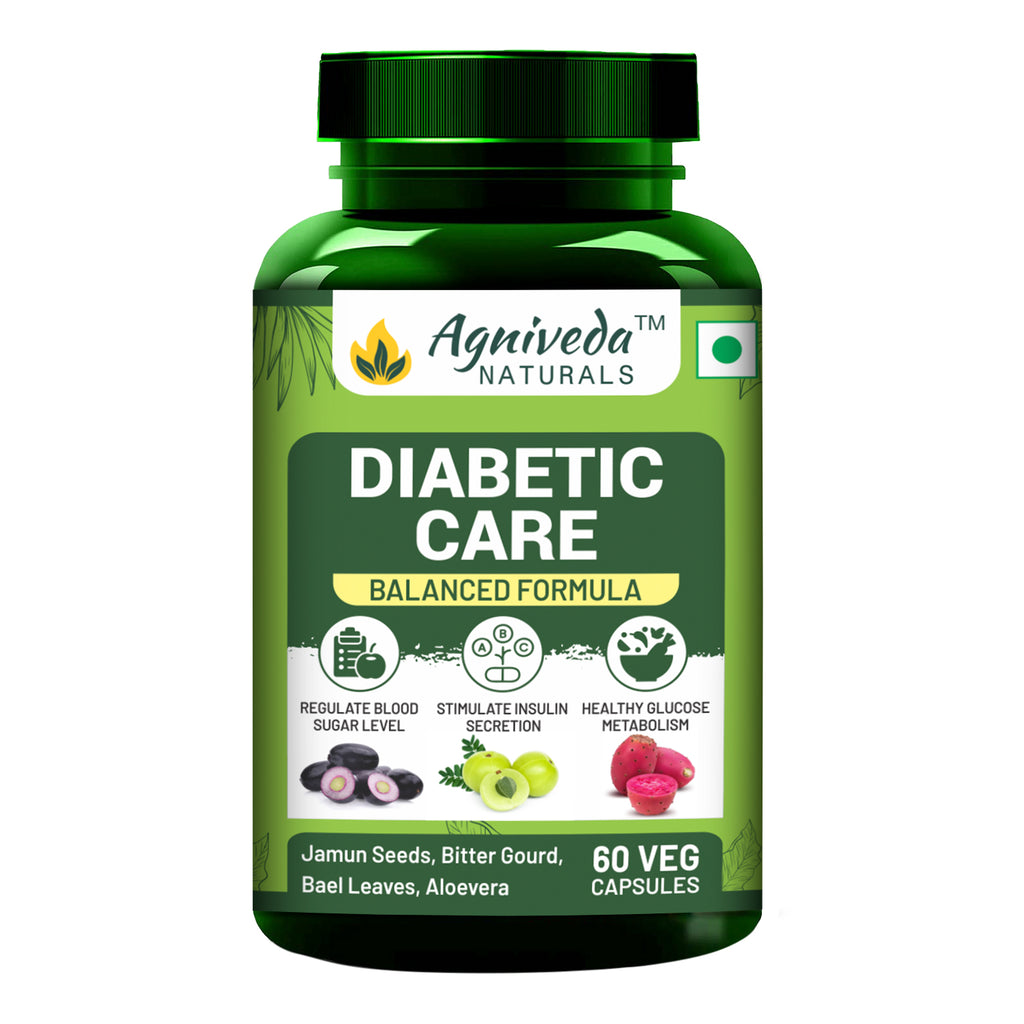 Agniveda Naturals Diabetic Care Supplements For Men & Women with Karela, Bael Leaves, Jamun and More I Manages Diabetes & Blood Sugar Levels - 60 Veg Capsules