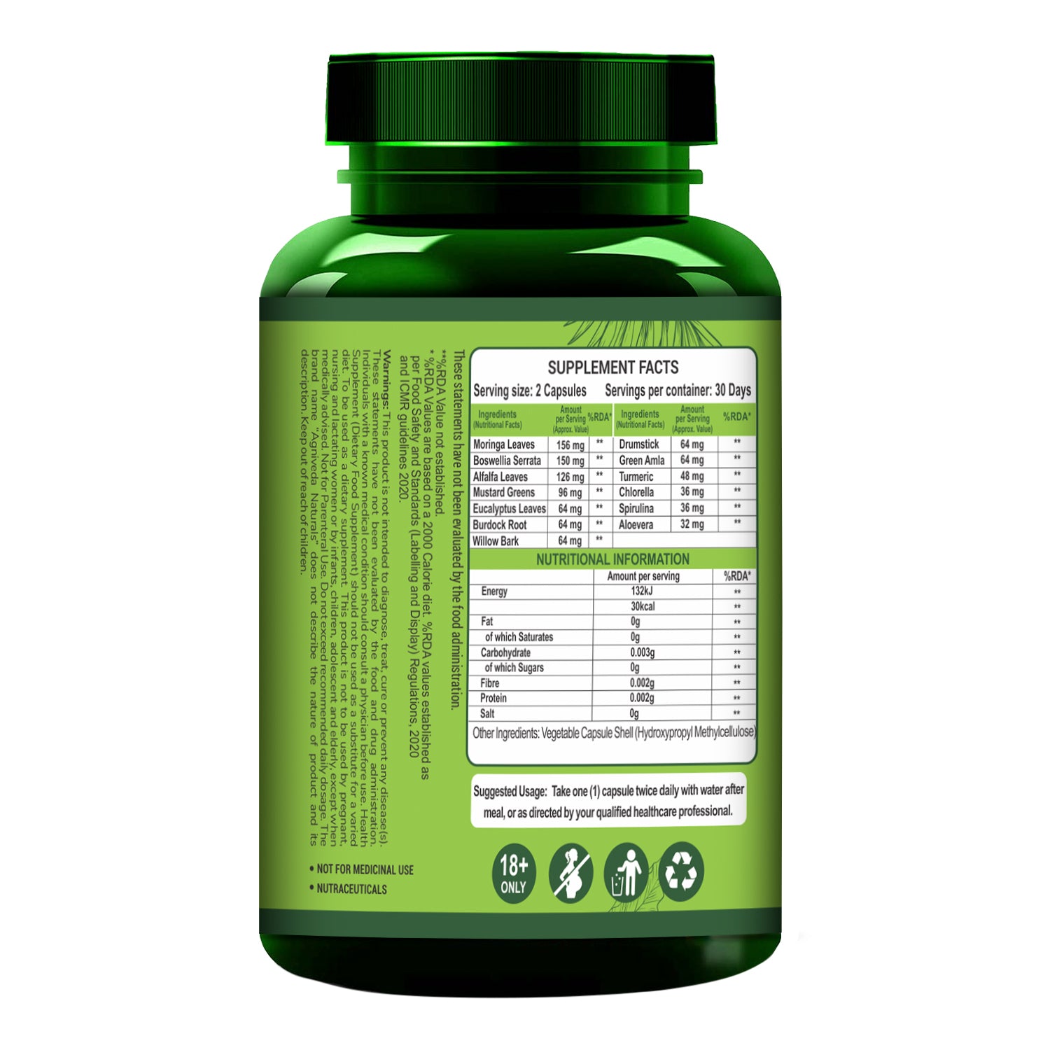 Agniveda Naturals Plant Based Joint Support 1000 mg with Moringa Leaves Powder, Boswellia Serrata Powder | 60 Veg Capsules | Supports Healthy Joints & Bones