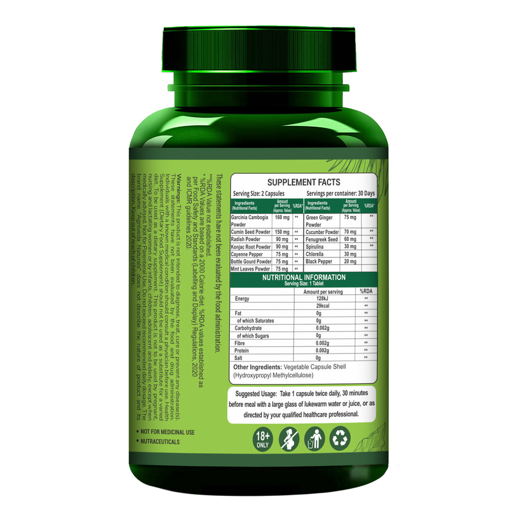 Agniveda Naturals Garcinia Cambogia Weight Loss Caps For Women And Men - With Cumin Seeds| Boosts Metabolism & Energy Levels(Pack of 60 caps)
