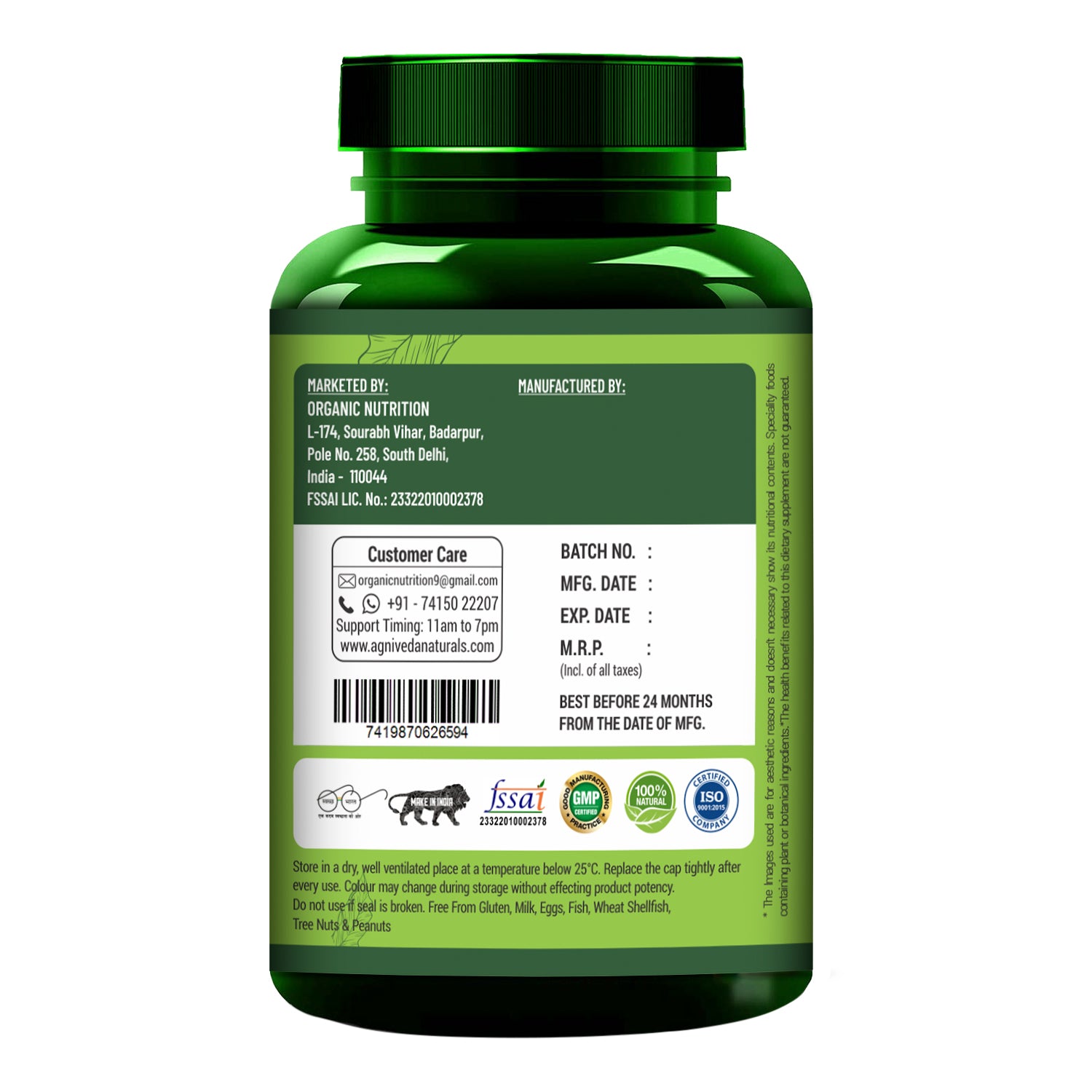 Agniveda Naturals Plant Based Vitamin B12 supplement for Men & Women (60 Capsules) | Natural Formulation for Vegetarians & Vegans to support Nervous System & Brain Function
