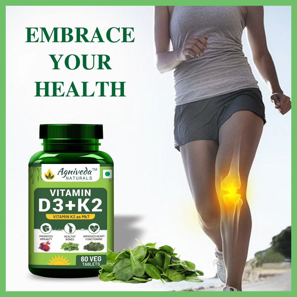 Agniveda Naturals Vitamin D3 K2 MK7 | Vegetarian Vitamin D3 Supplement Lichen Source with Vitamin K2 MK7 Menaquinone - 60 Veg Tablets