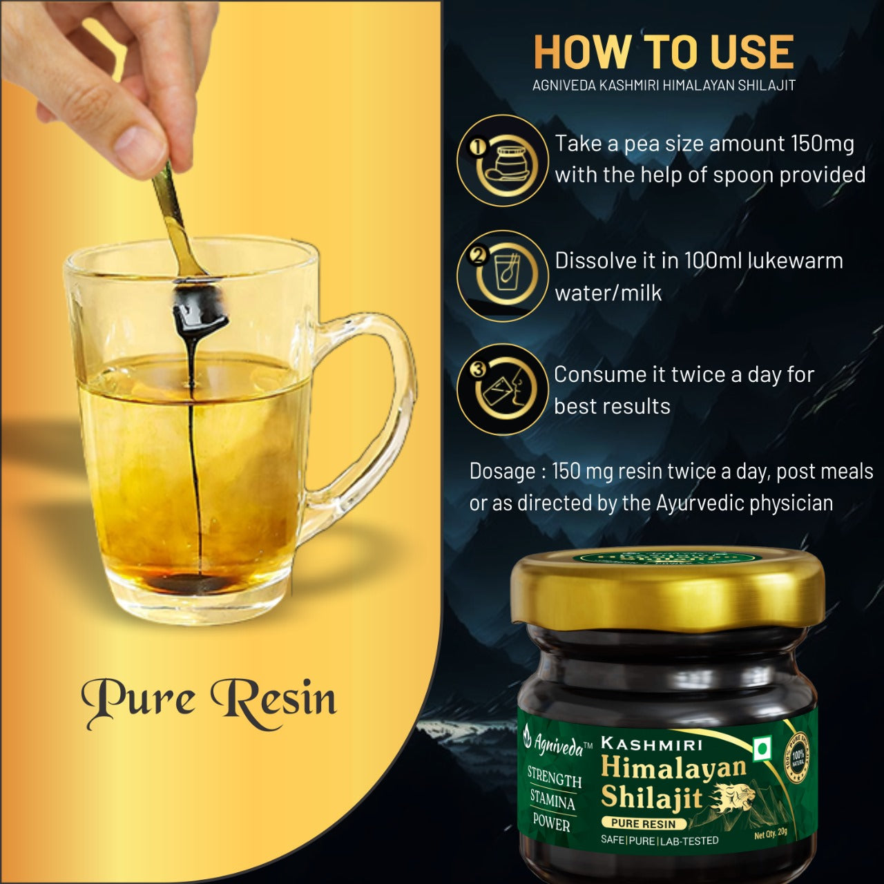 Agniveda Kashmiri Himalayan Shilajit Resin for Men, Gym, Stamina, Energy & Improved Health | Pure Shilajit-20gm