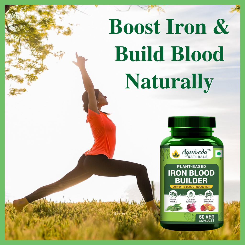 Agniveda Naturals Plant Based Iron Blood Builder 1000mg Capsule | Dietary Iron Supplement | Promotes Red Blood Cell Formation | Supports Iron Deficiency for Men & Women Elderly Adults - 60 Veg Capsules