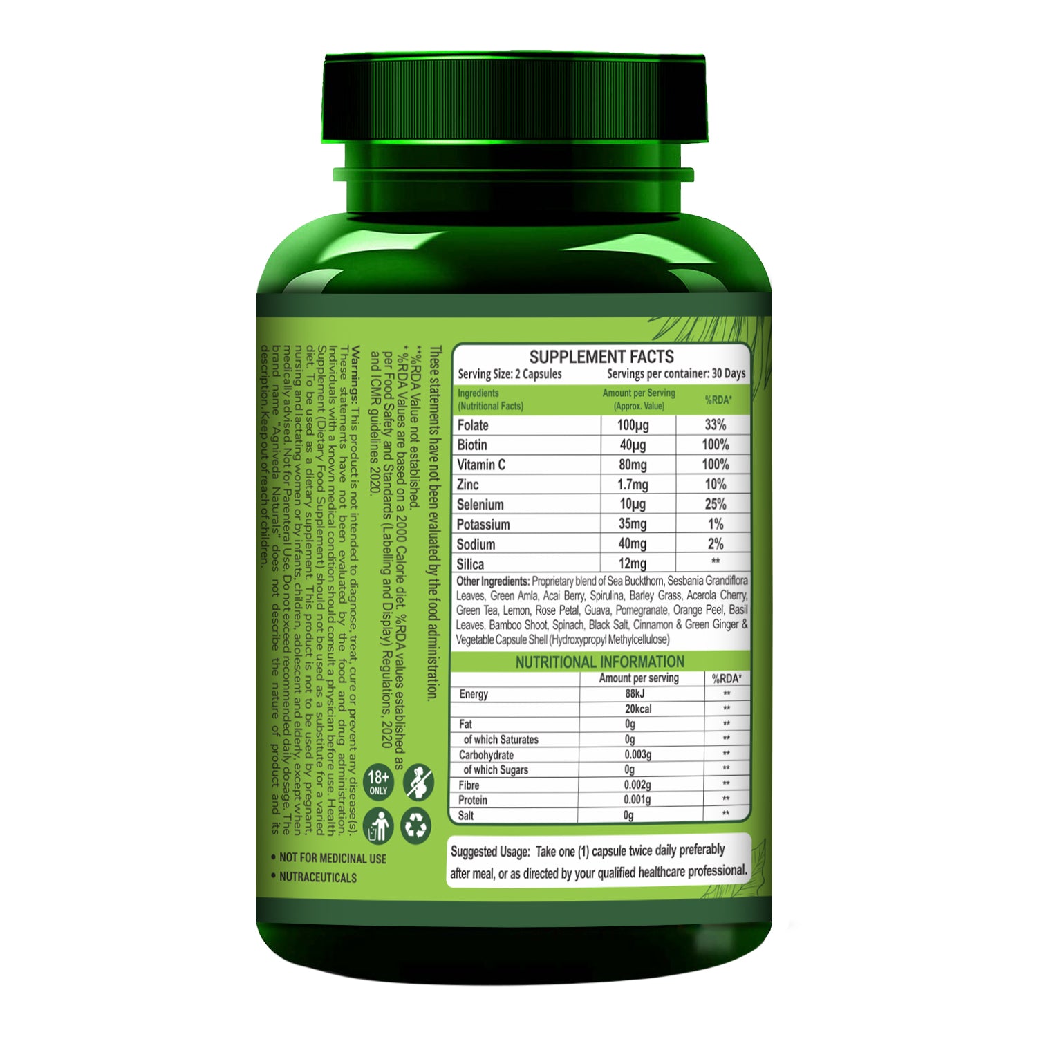 Agniveda Naturals Plant Based Collagen Builder With Biotin, Zinc, Vitamin C for Hair and Skin | Collagen Supplement for Women & Men| Glowing and Youthful Skin (60 Capsules)
