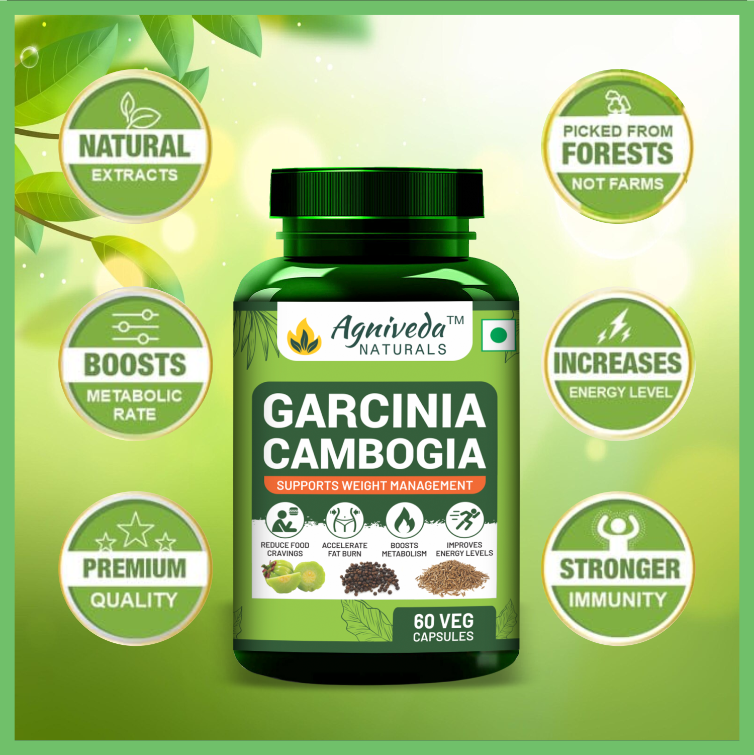 Agniveda Naturals Garcinia Cambogia Weight Loss Caps For Women And Men - With Cumin Seeds| Boosts Metabolism & Energy Levels(Pack of 60 caps)