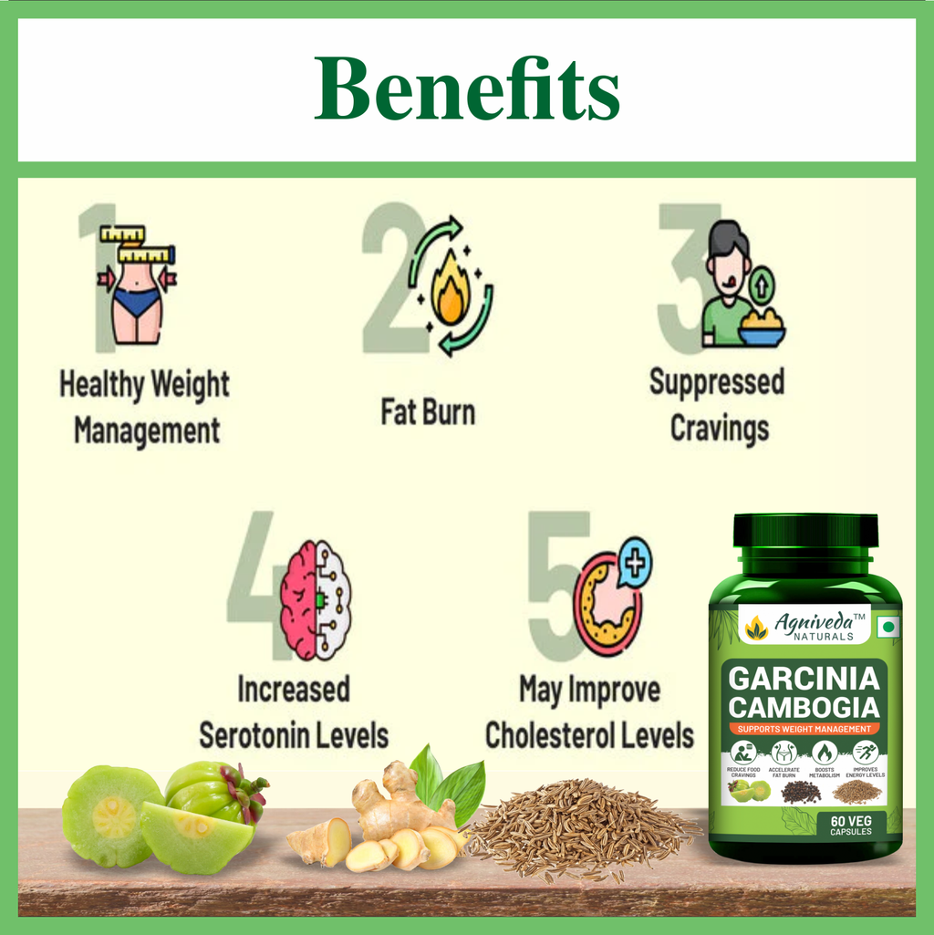 Agniveda Naturals Garcinia Cambogia Weight Loss Caps For Women And Men - With Cumin Seeds| Boosts Metabolism & Energy Levels(Pack of 60 caps)