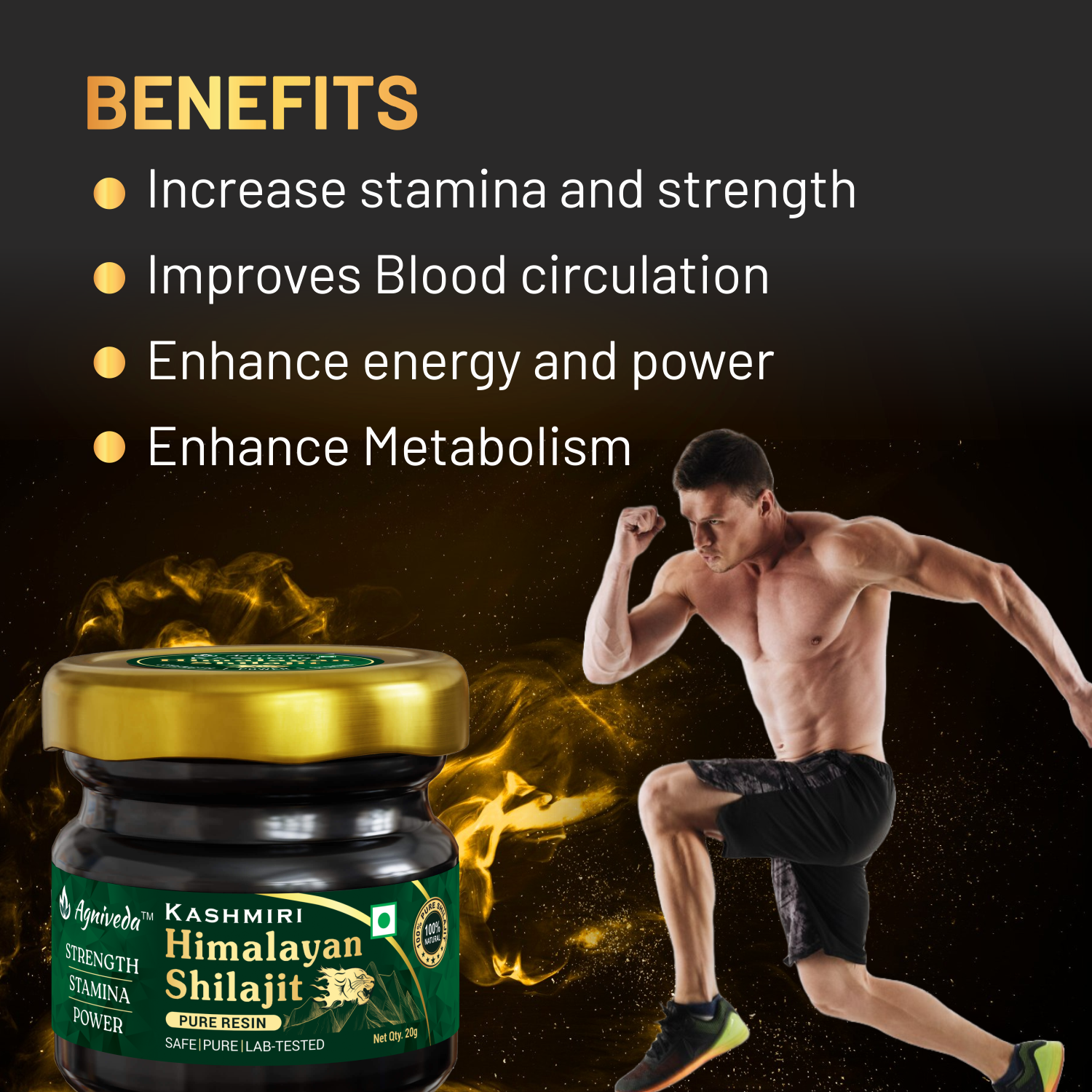Agniveda Kashmiri Himalayan Shilajit Resin for Men, Gym, Stamina, Energy & Improved Health | Pure Shilajit-20gm
