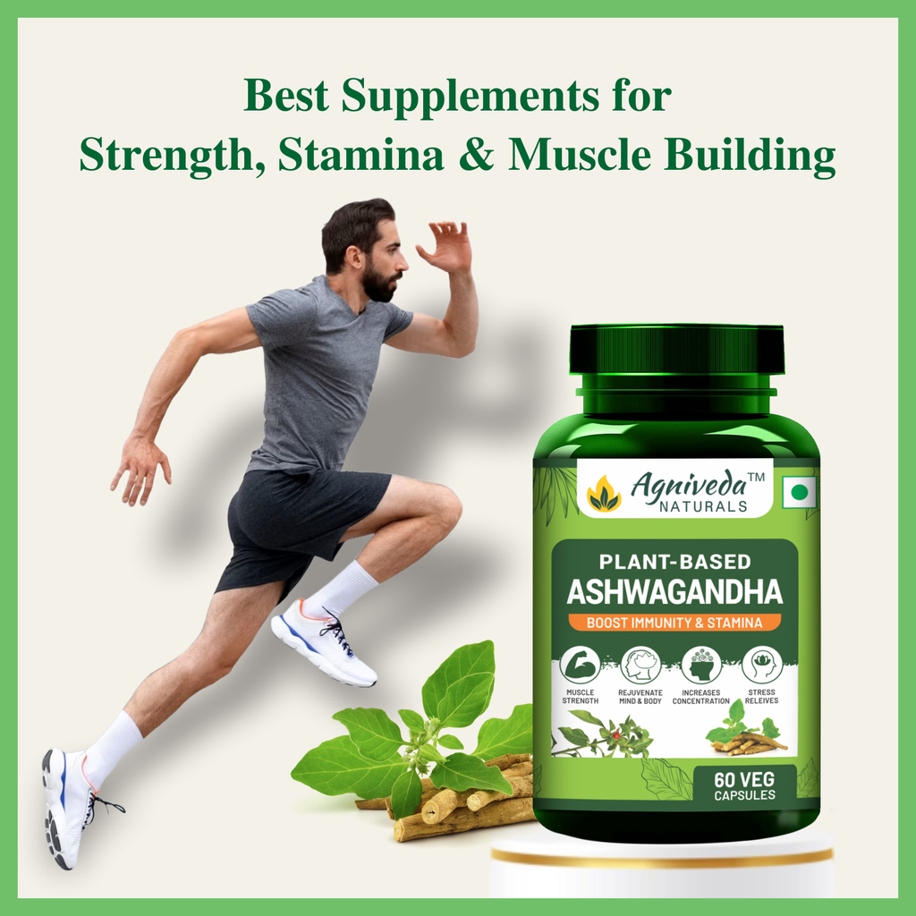 Agniveda Naturals Plant-Based Ashwagandha 1000Mg | Boost Energy, Strength, Stamina | Helps Anxiety & Stress Relief For Men & Women (60 Capsules)
