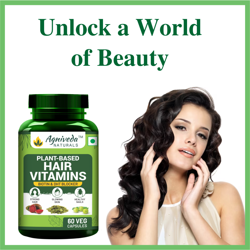 Agniveda Naturals Hair Vitamins Biotin, DHT Blocker, Vitamin B3, B5, B6, B7, B9, B12, Vitamin C, D3, E, Helps Reduce Hairfall, Stimulates Hair Follicles & Promotes Hair Growth | For Men And Women - 60 Veg Caps