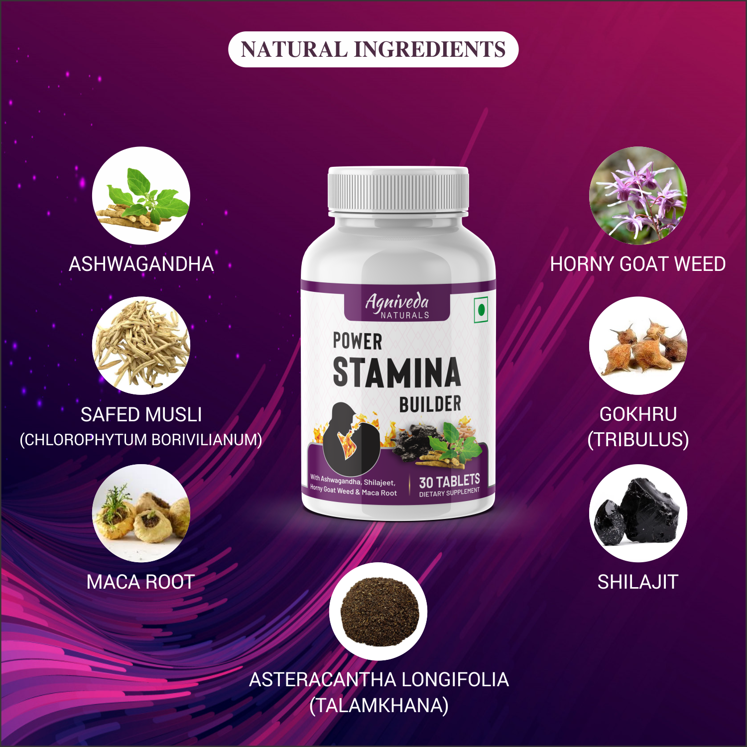 Agniveda Naturals Power Stamina Builder Tablets + Energy Sensual Message oil