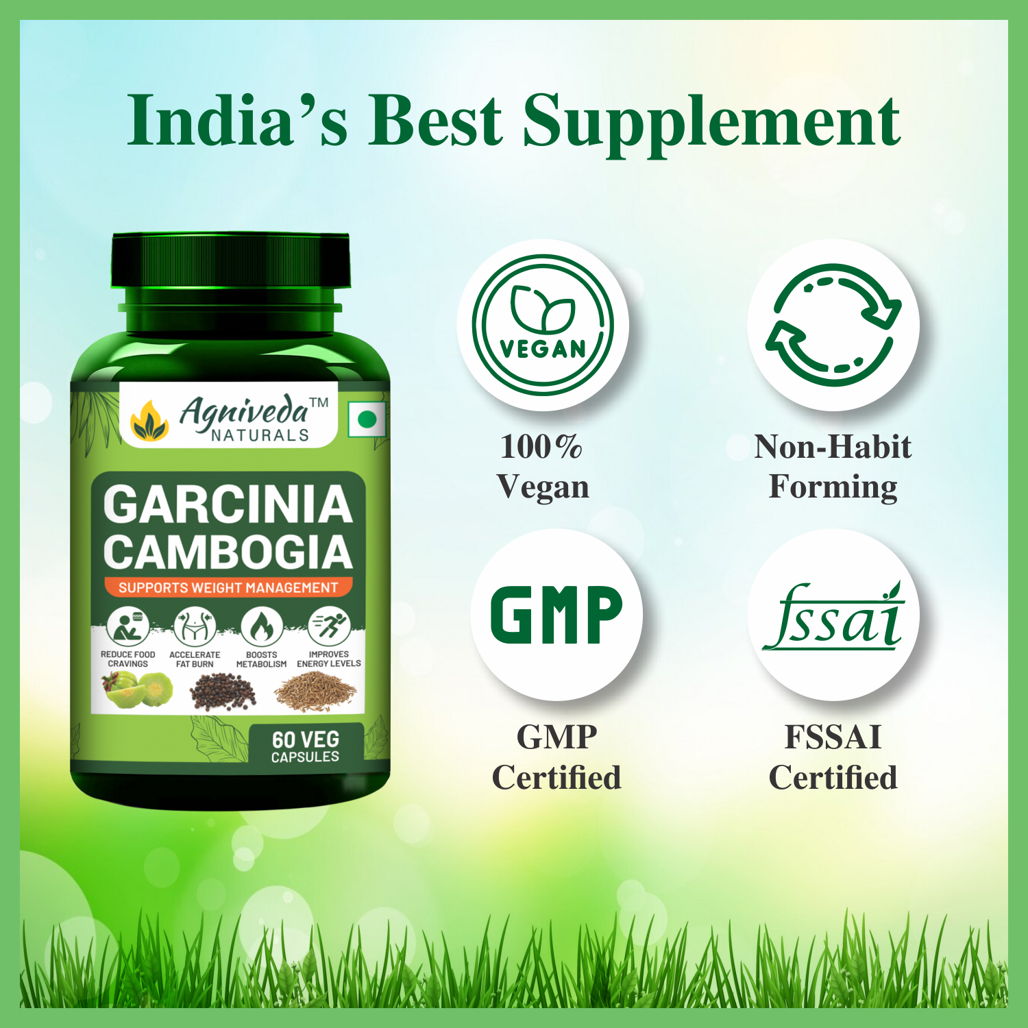 Agniveda Naturals Garcinia Cambogia Weight Loss Caps For Women And Men - With Cumin Seeds| Boosts Metabolism & Energy Levels(Pack of 60 caps)