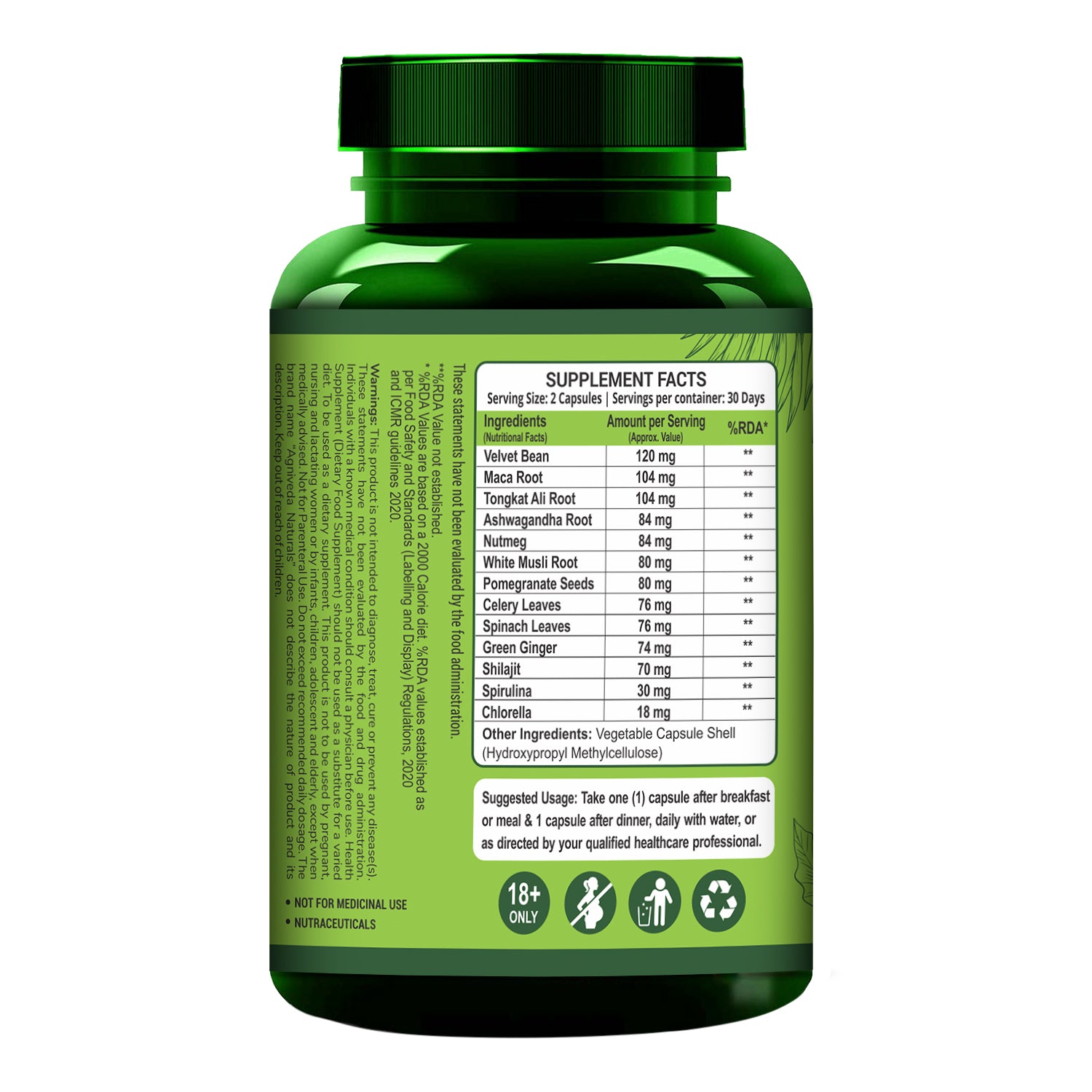 Agniveda Naturals Testosterone Booster For Men With, Ashwagandha, Shilajit Muscle Support And Energy Support (60 Veg Capsules)