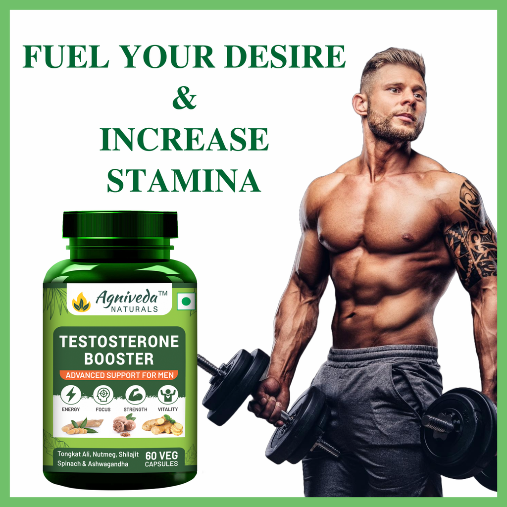 Agniveda Naturals Testosterone Booster For Men With, Ashwagandha, Shilajit Muscle Support And Energy Support (60 Veg Capsules)