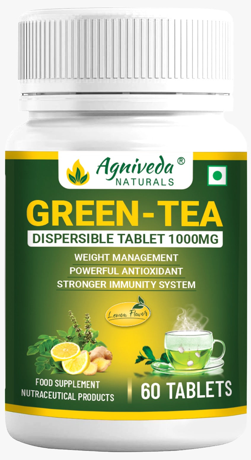 Agniveda Naturals Green-Tea Lemon Flavour, Grape seed, Dalchini, Tulsi, Moringa, for immunity booster, detox & weight managment  60 Tabs