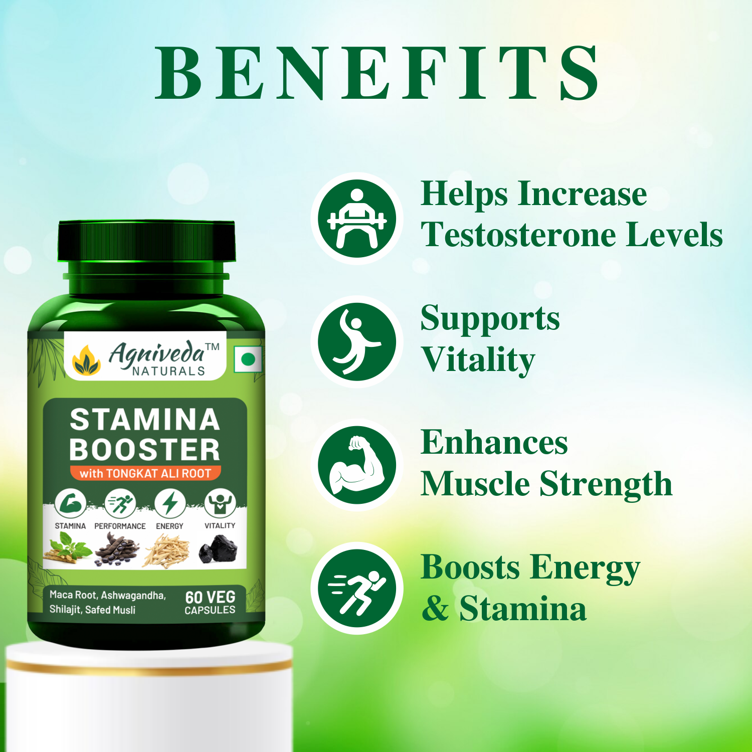 Agniveda Naturals Stamina Booster for Endurance and Strength - 60 Capsules