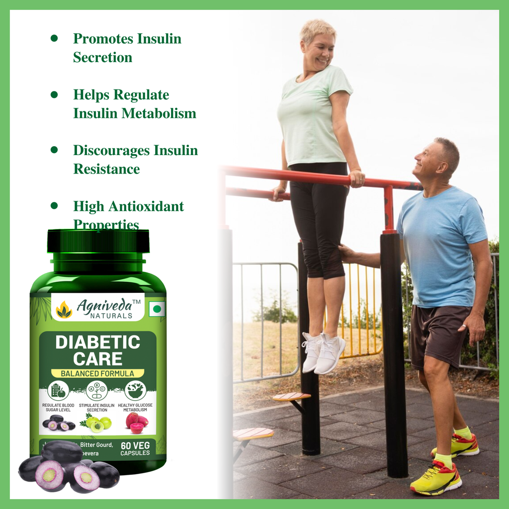 Agniveda Naturals Diabetic Care Supplements For Men & Women with Karela, Bael Leaves, Jamun and More I Manages Diabetes & Blood Sugar Levels - 60 Veg Capsules