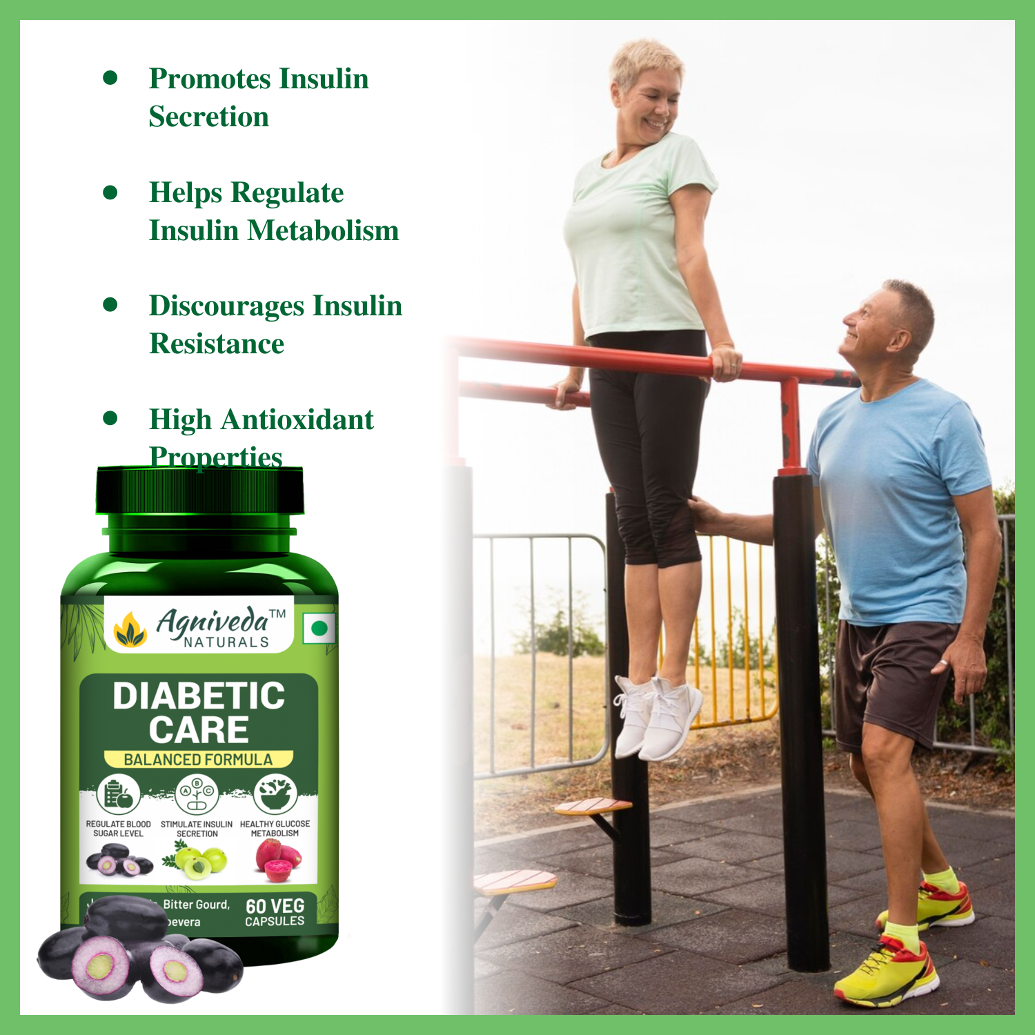 Agniveda Naturals Diabetic Care Supplements For Men & Women with Karela, Bael Leaves, Jamun and More I Manages Diabetes & Blood Sugar Levels - 60 Veg Capsules