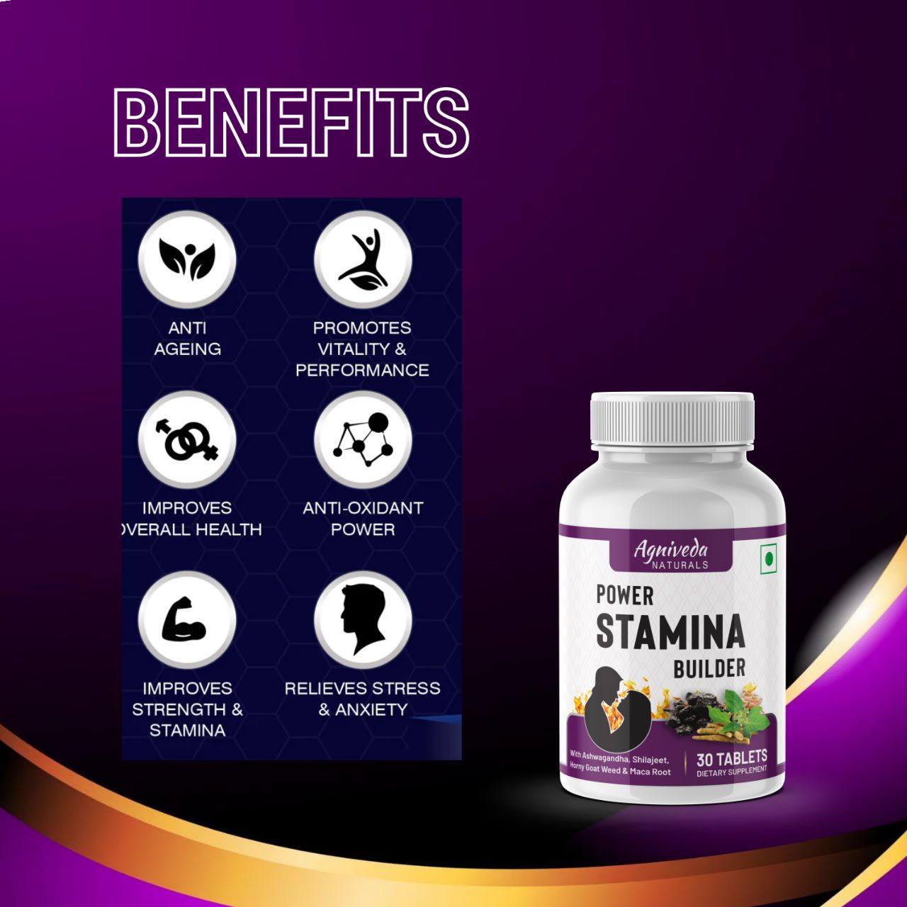 Agniveda Naturals Power Stamina Builder for Strength, Endurance & Stamina - 30 Tablets