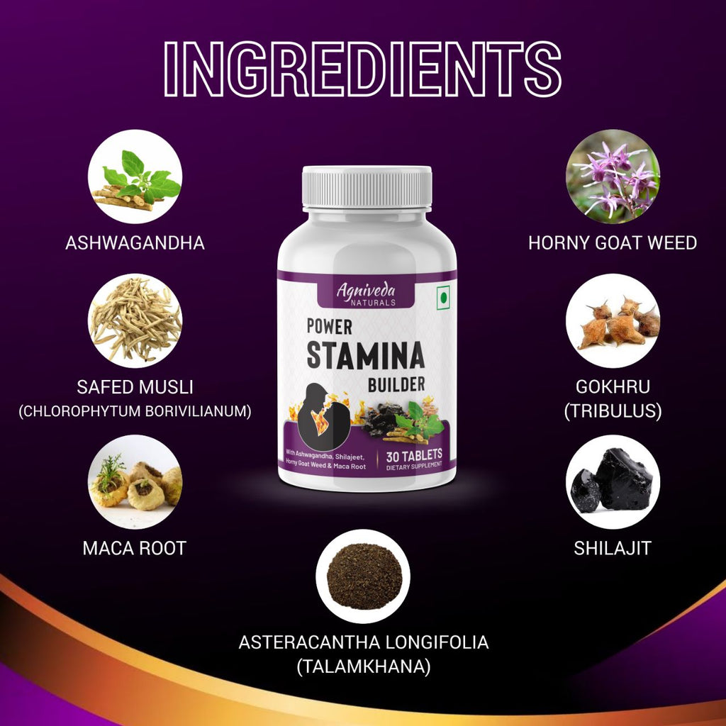 Agniveda Naturals Power Stamina Builder for Strength, Endurance & Stamina - 30 Tablets