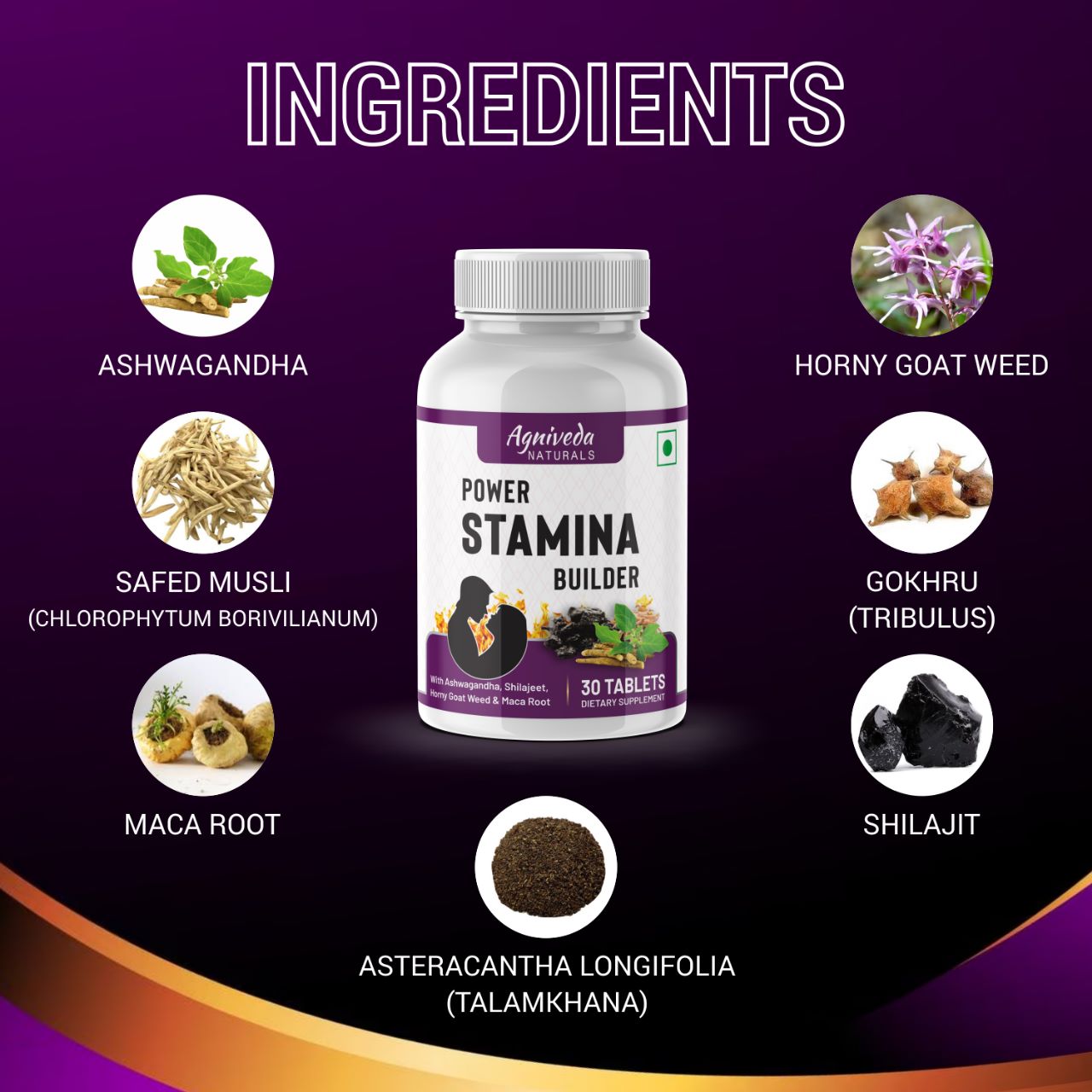 Agniveda Naturals Power Stamina Builder for Strength, Endurance & Stamina - 30 Tablets